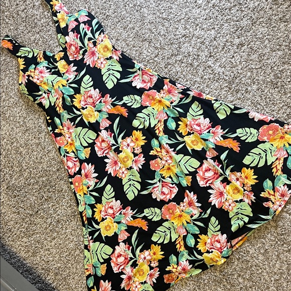 Tropical Floral Midi Dress - Black and Multicolor - Picture 2 of 12